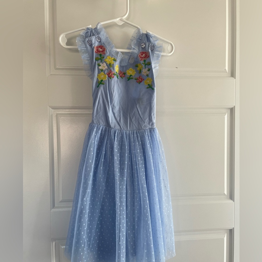 Mini Boden Light Blue Floral Tulle Dress